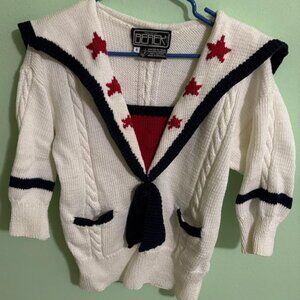 Berek patriotic red white blue vintage sweater sailor/nautical collar women S